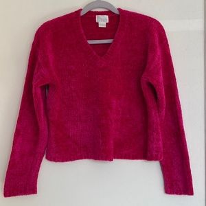 VTG 90s MODA Chunky Knit Chenille Swearer Size S Boxy Dopamine Dressing Pink